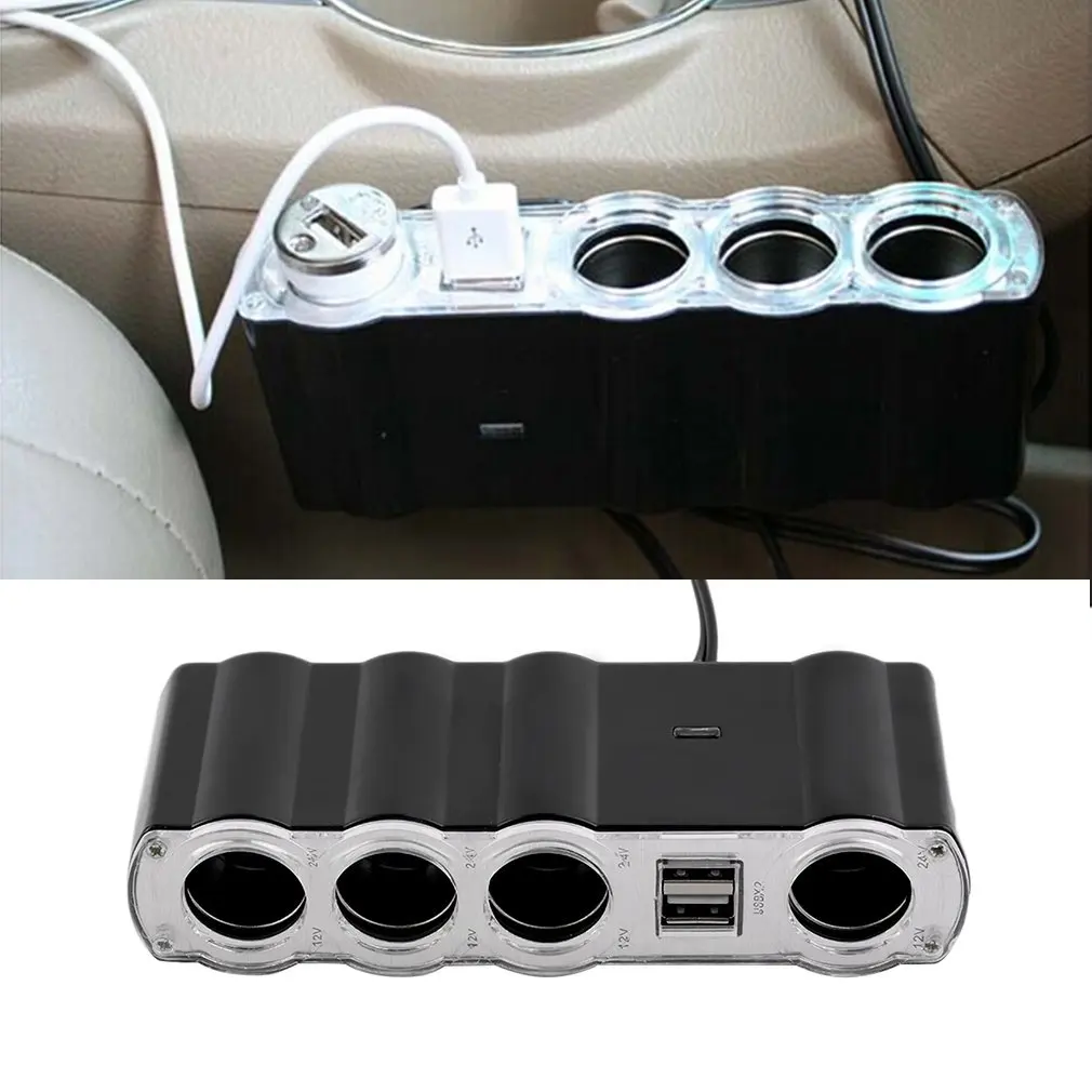 

12V - 24V 4 Way Multi Socket Car Charger Vehicle Auto Car Cigarette Lighter Socket Splitter & Dual USB Ports Plug Adapter