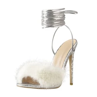 silver high heels strappy white feather sandals richealnana ankle wrap slip on shoes rhombic slingback stilletos large size