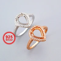 6x8mm pear prong ring settings halo rose gold plated solid 925 sterling silver set size ring bezel for gemstone 1294240