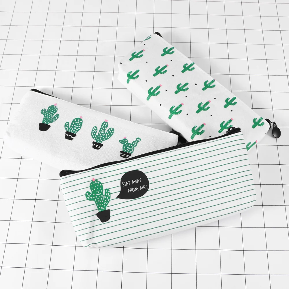 

3pcs Printed Canvas Pencil Case Pen Bag Makeup Bag Pouch Creative Learning Product Stationery