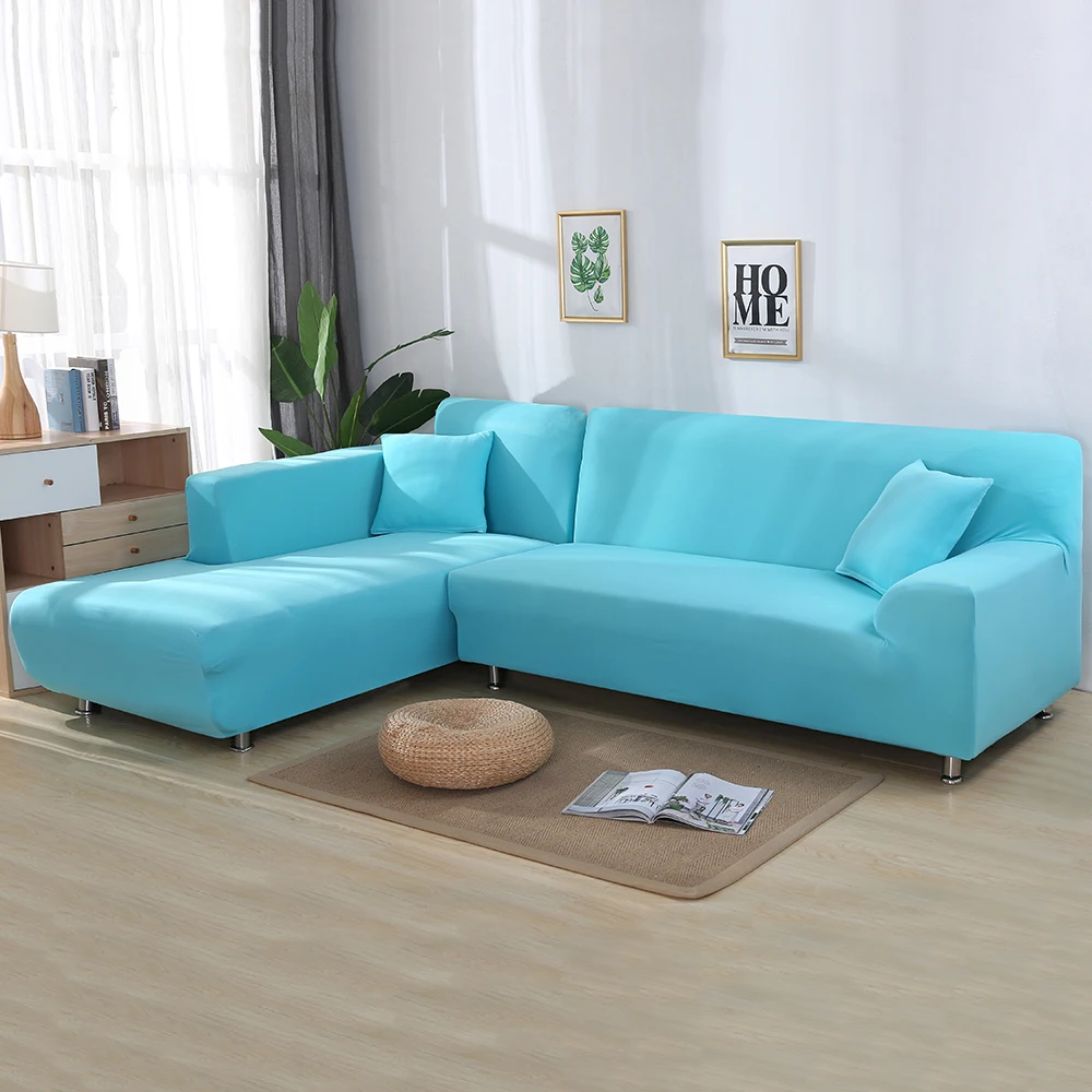 sky blue Стрейч L форма d диван-Крышка для гостиной шезлонг Диван-крышка секционный чехол угловой диван-крышка L Форма Эластичный 2 шт - Цвет: sky blue