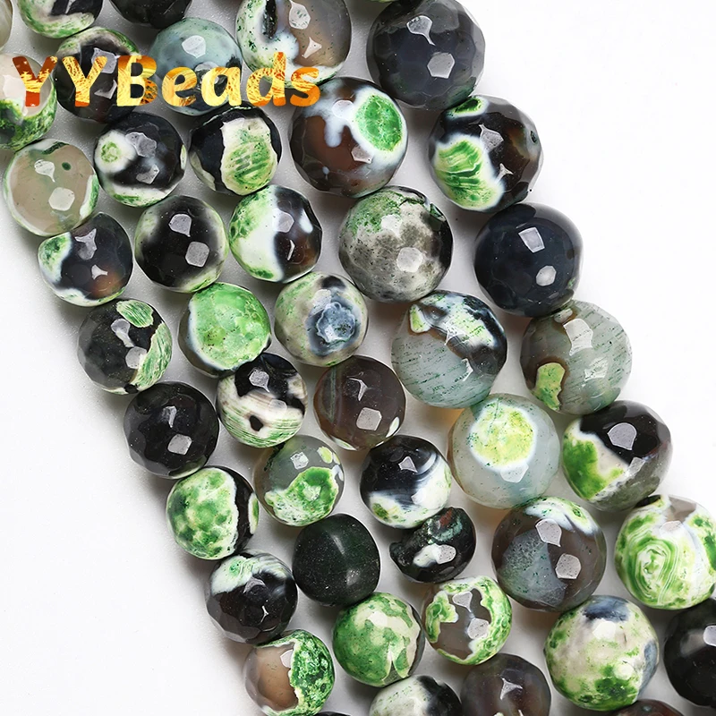 

Natural Faceted Green Fire Dragon Agates Onyx Beads 8mm 10mm Loose Charm Beads For Jewelry Making DIY Women Bracelets Necklaces