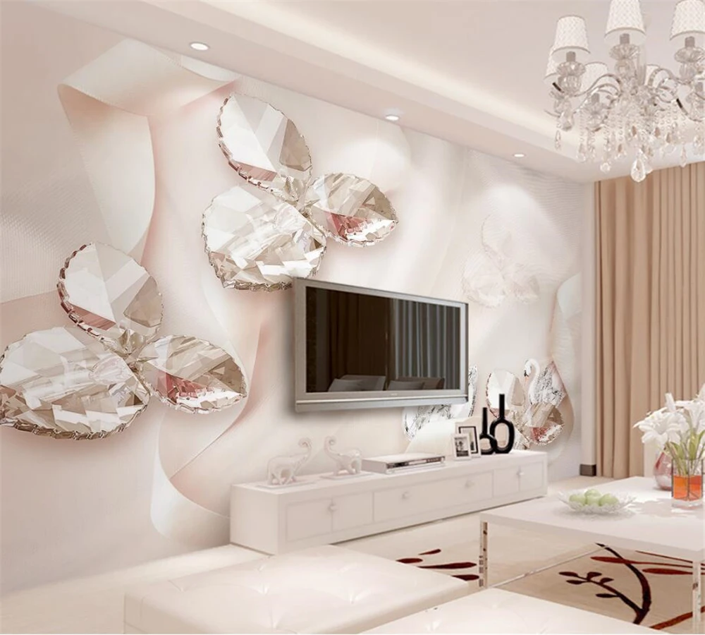 Большие пользовательские обои beibehang розовая лента кристалл лебедь украшения