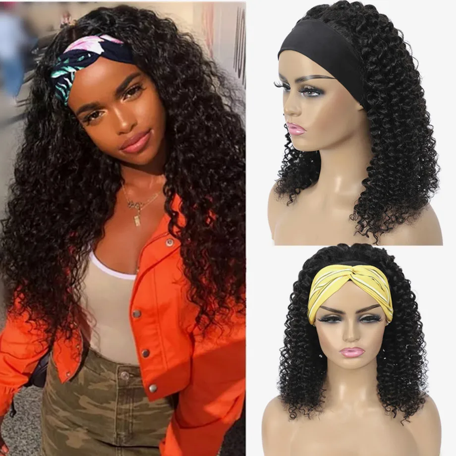 Кудрявый вьющиеся парик с головной повязкой человеческие волосы 180% плотность