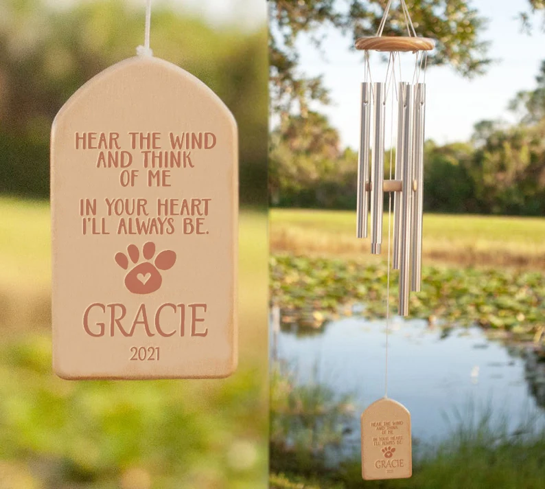 

Pet Memorial Wind Chimes Sympathy Gift for Loss of Dog Windchimes Rememberance Decoration Listen to The Wind and Know I Am Near