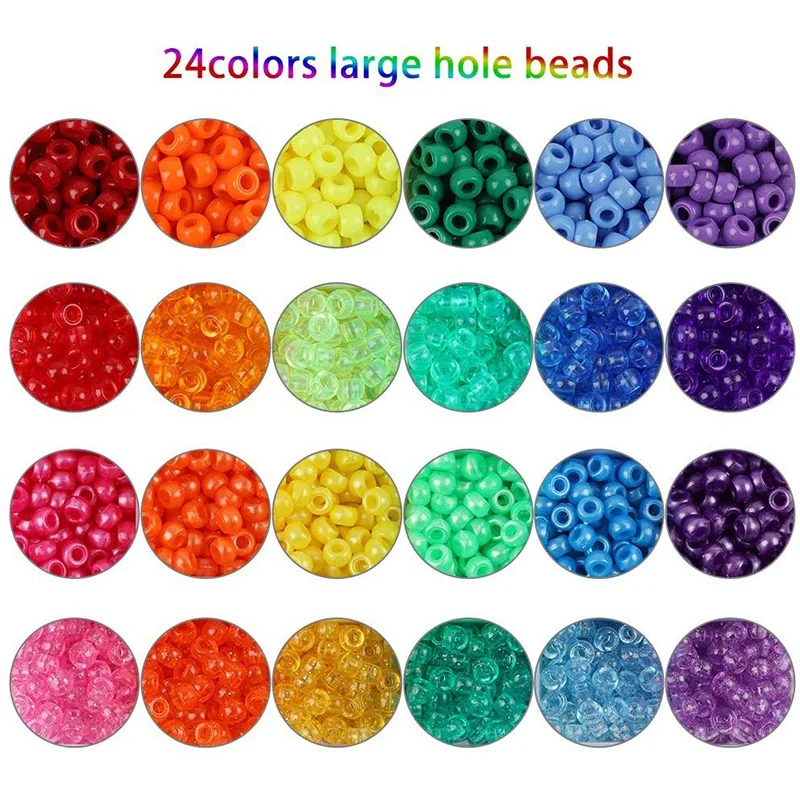 2880 Large Hole Beads Rainbow Plastic Beads 6 x 9 mm 24 Colors 4 Styles Round Bead Sets Suitable for DIY Jewellery Making