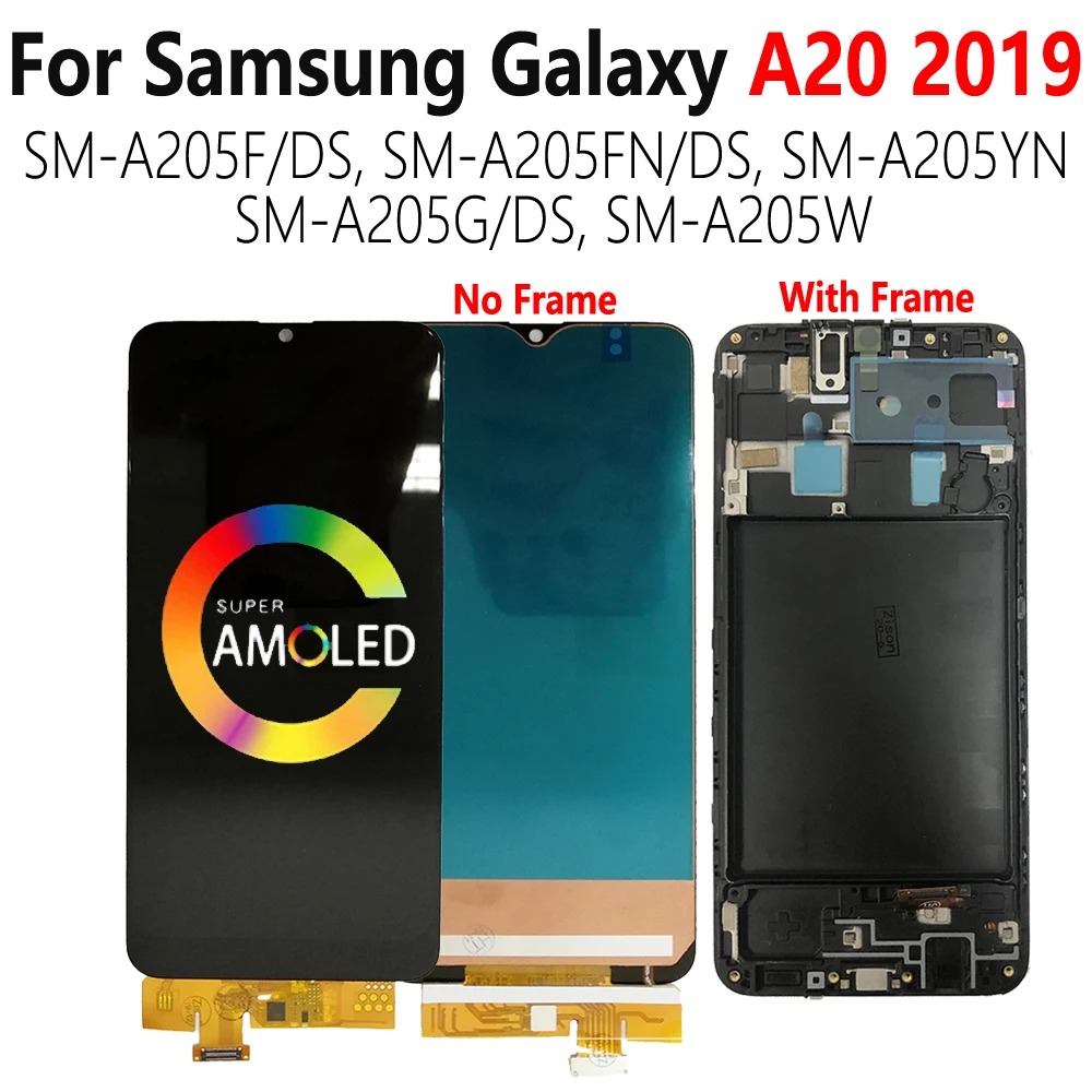 Super AMOLED ЖК-дисплей для SAMSUNG Galaxy A20 2019 дисплей с рамкой SM-A205F/DS A205FN A205YN A205 сенсорный экран дигитайзер в сборе