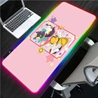 Коврик для мыши со светодиодной подсветкой для клавиатуры, с рисунком аниме, магической карты, девушки, сакуры, милой кошки, Rgb