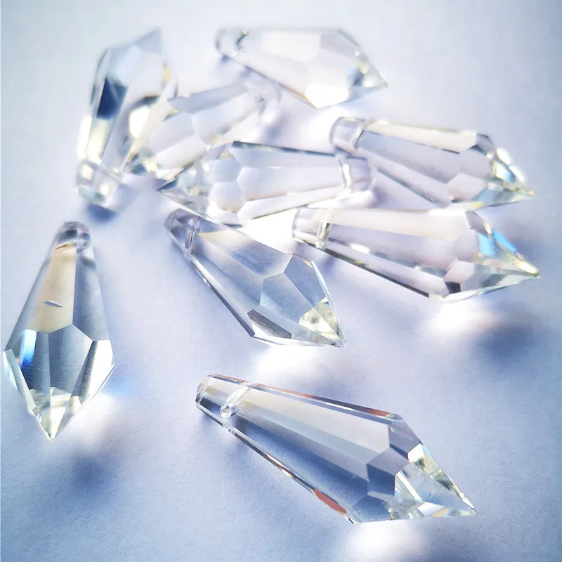 

AAA Top Quality 1000pcs 38mm Clear Crystal icicle Prisms Chandelier U-drops (Free rings) For Glass Lighting Curtain Accessories