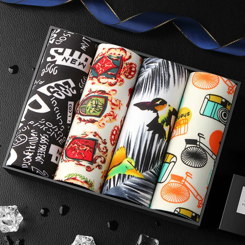 

4pcs/lot New Casual Men's Boxer Fashion Print Sexy Middle Waist Boxer Hombre Men Underwear Boxershorts Men Male Underpants