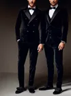 Новейший дизайн пальто и брюк темно-синий двубортный бархатный мужской костюм формальный приталенный свадебный смокинг индивидуальный мужской блейзер для жениха