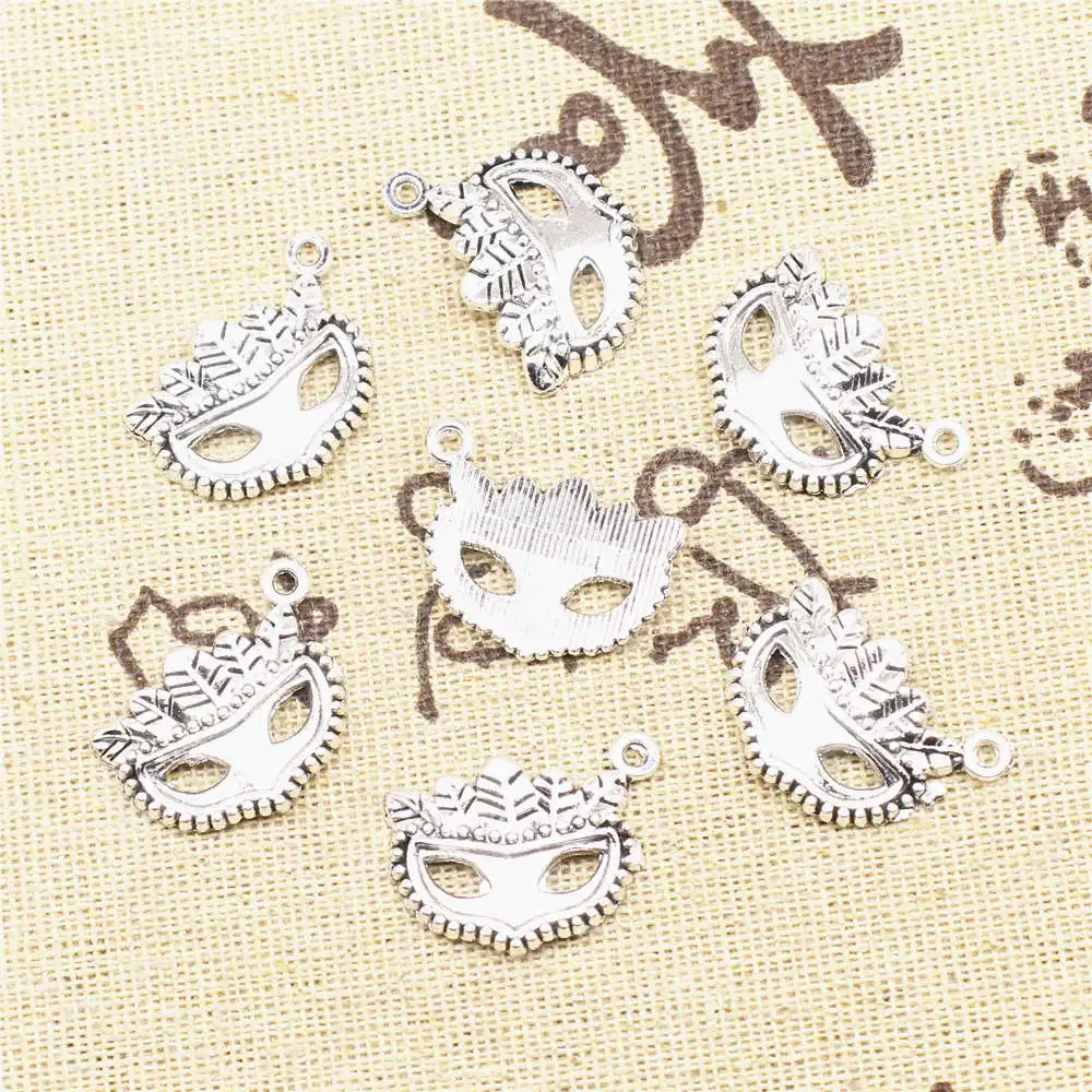 

Mask Charms Supplies For Jewelry Making Kit Antique Silver Color 10pcs 16x22mm