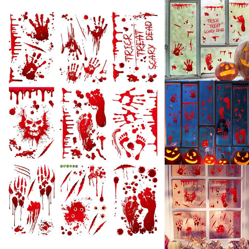 

Horror Halloween Theme Sticker Blood Handprint Footprint Wall Window Floor PVC Decal Waterproof Removable Home Decoration RE