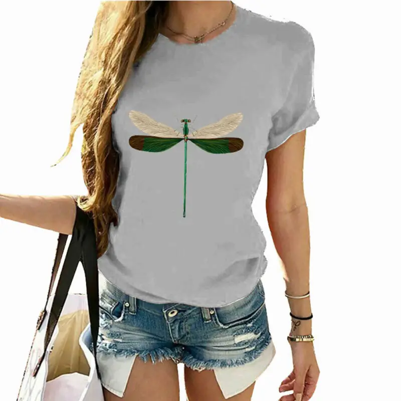 

Women Ladies Dragonfly Printed Short Sleeve T-shirt Casual Summer Tops Tee Shirt