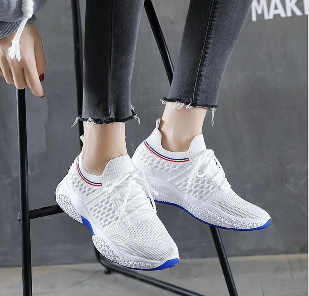 Вязаная Повседневная обувь Женские кроссовки Модная женская из дышащей сетки