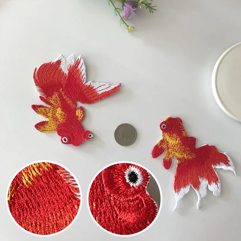 New Golden Fish Applique Embroidered Iron on Cute Patches For Clothes Bag High Quality Sticker Diy Decoration Repair | Дом и сад
