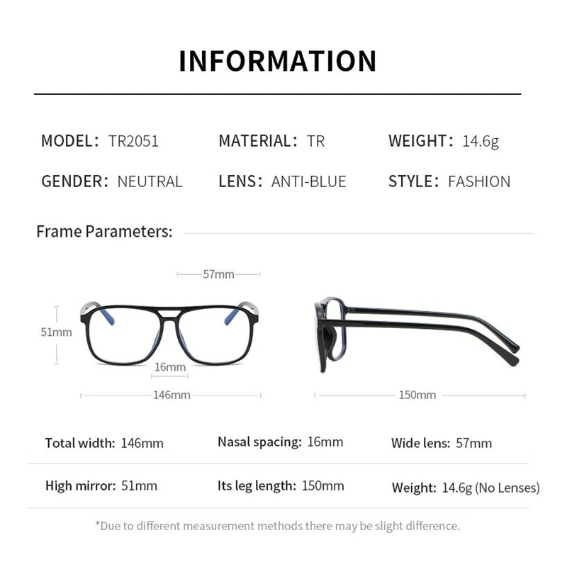 

TR90 Double Beam Big Frame Anti Blue Rays Myopia Lens Prescription Eyeglasses Oversized Myopes Lunettes 0 -0.5 -0.75 To -6.0