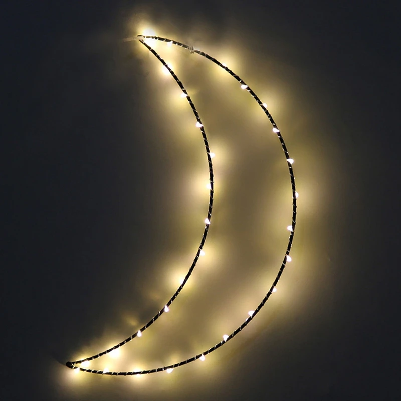 

Cute Moon Hanger Lights for Living Room Creative Metal Frame Led Night Lights Holiday Lights New Year Birthday Party Decoration