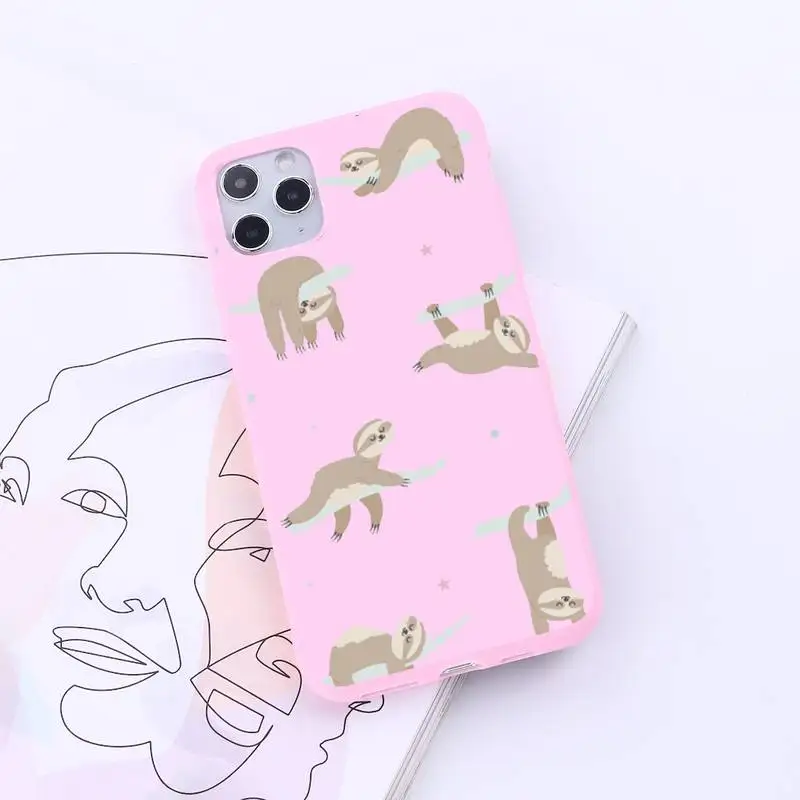 

Cute animal yoga sloth shell Phone Case Candy Color for iPhone 6 7 8 11 12 s mini pro X XS XR MAX Plus