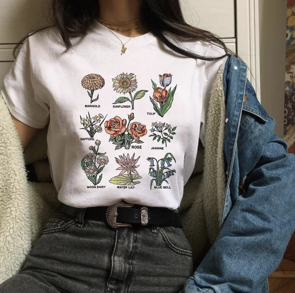 Camiseta con estampado Floral para mujer, ropa Grunge, camisetas con estampado de aceite de Van Gogh, camisetas Tumblr, envío directo