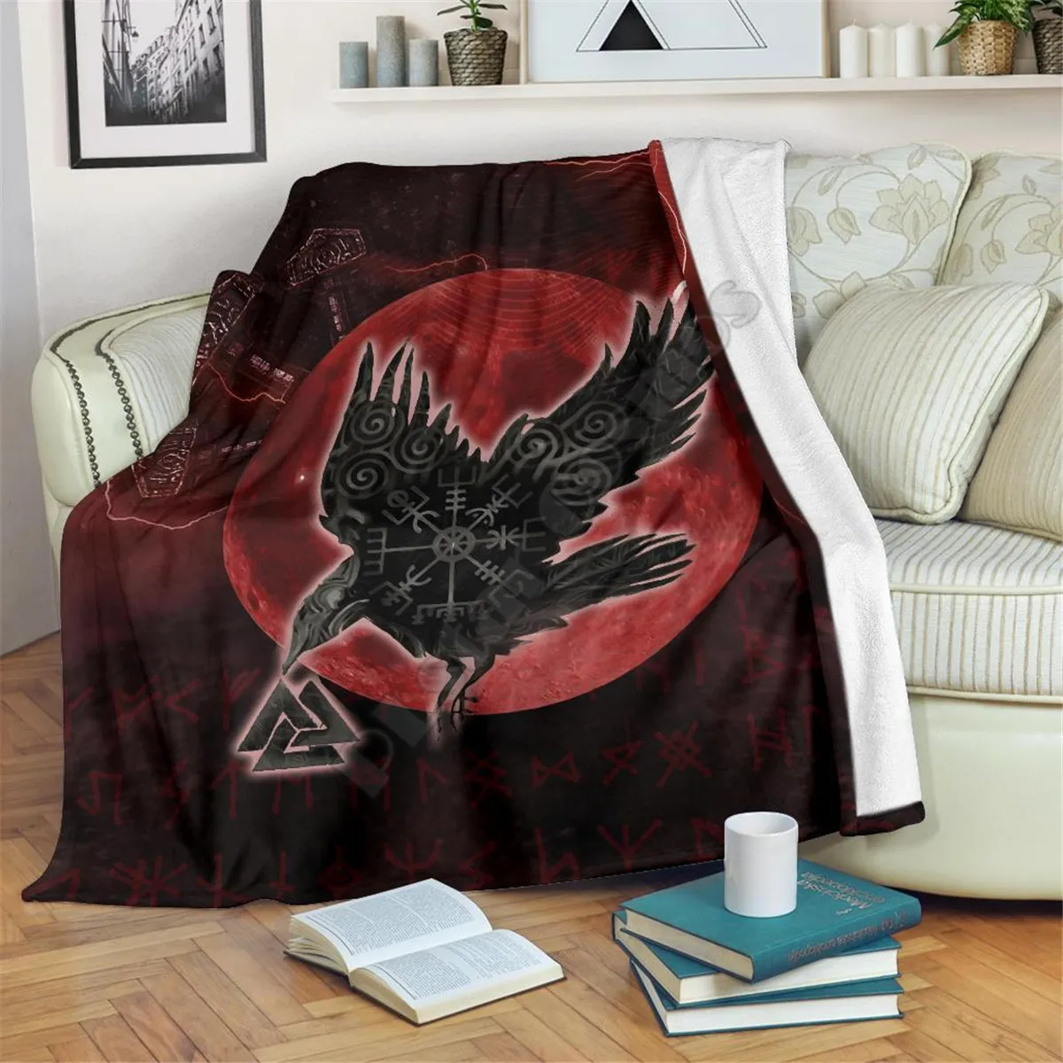 

Viking Tattoo Raven And Tree Of Life 3D printed Sherpa Blanket on Bed Home Textiles Dreamlike HOME ACCESSORIES Drop shipping