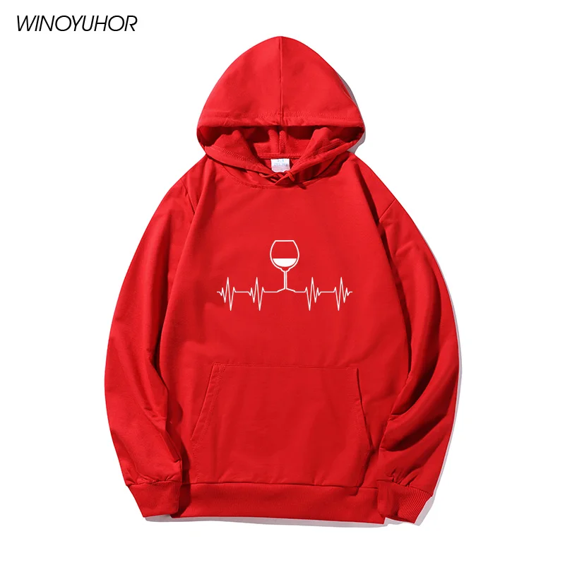 

Wine Heartbeat Print Hoodies Women Long Sleeve Loose Sweatshirts 2021 Autumn Winter Femme Tops Fashion Pullover Girls