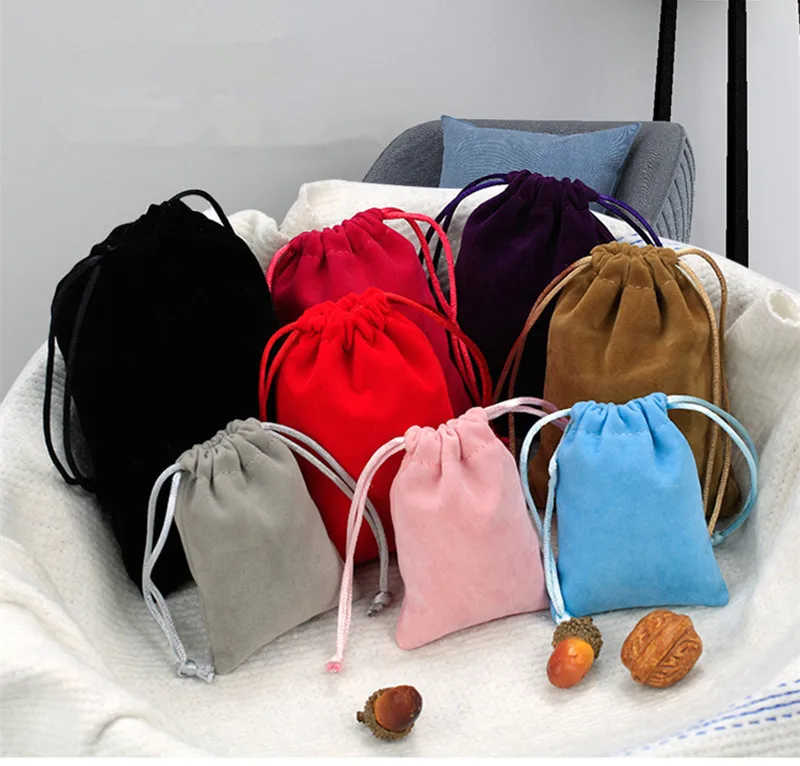 

100PCS/LOT Velet Pouches Jewelry Bags With Drawstring Party Packaging Gift Bag