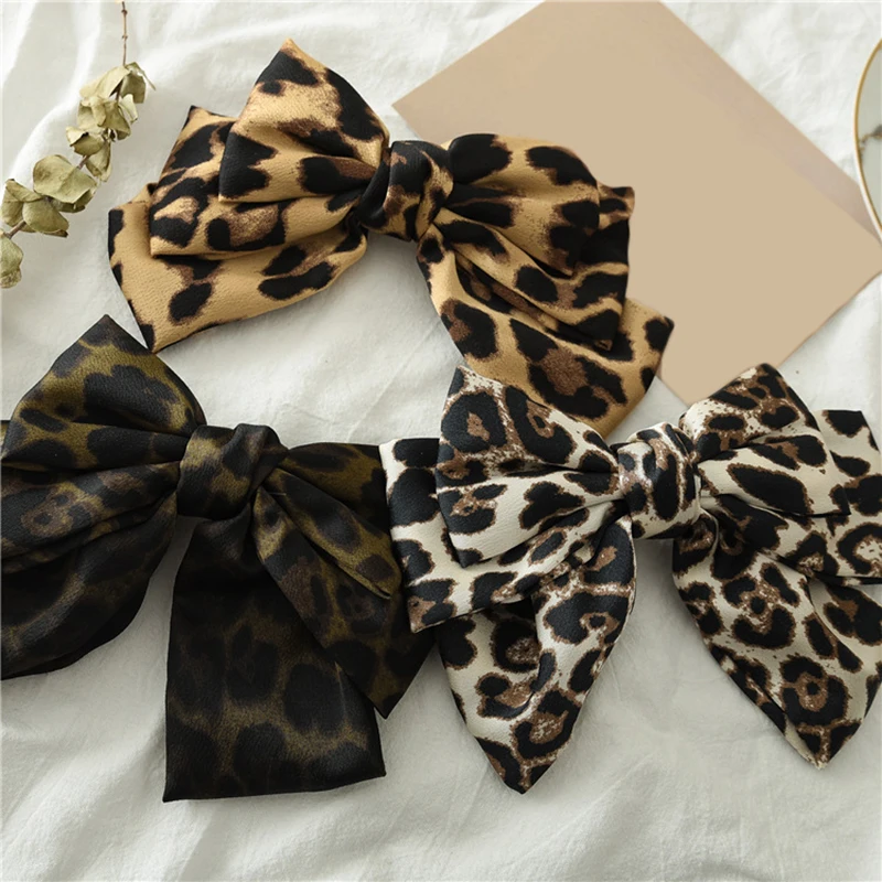 Leopard Printed Bowknot Hairpins Women Hair Clips Metal Barrettes Satin 3 Layers Butterfly Bow Hairpin Fashion Accessories |