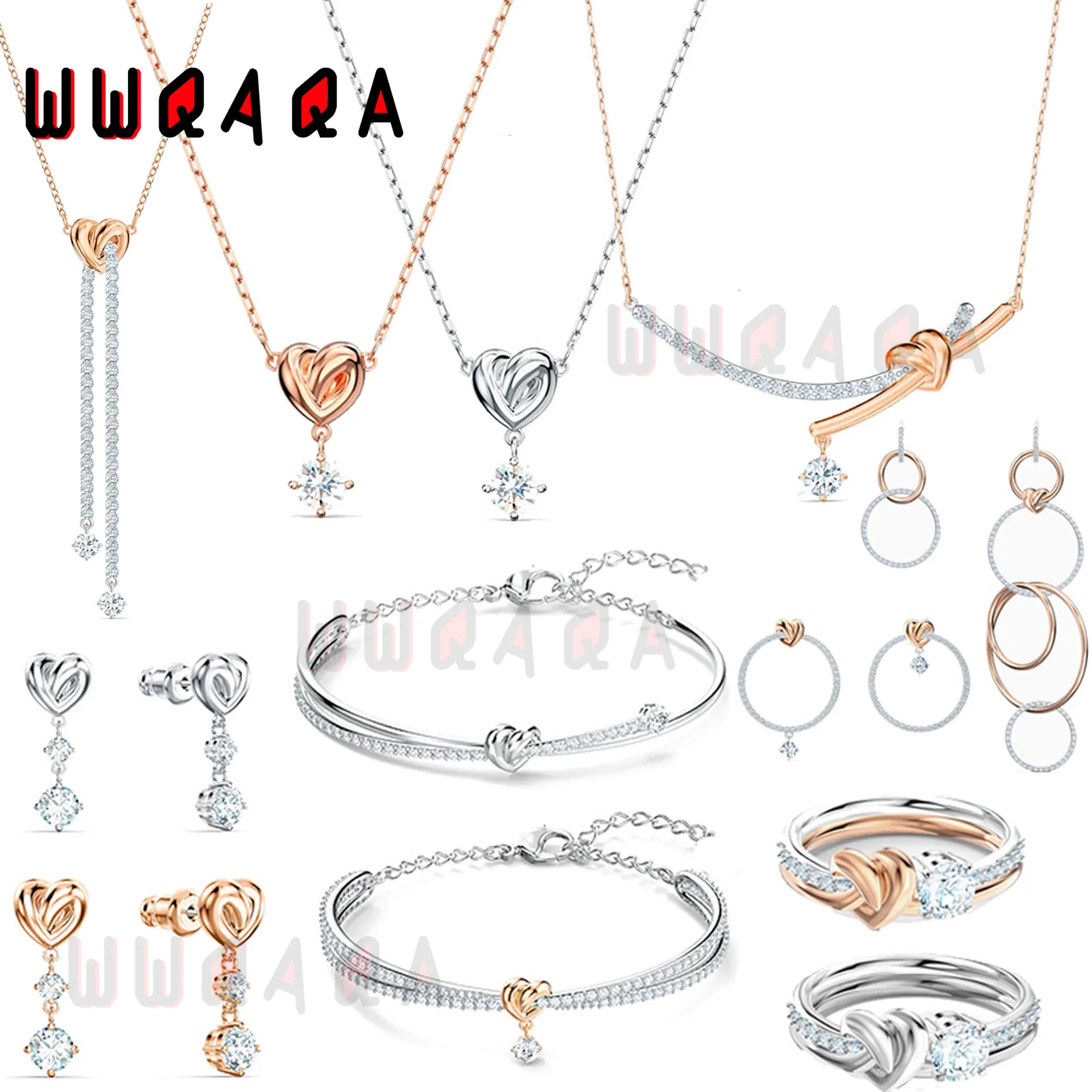 

Модные ювелирные изделия SWA, набор в форме сердца, геометрический узел в форме сердца, женские серьги, ожерелье, браслет, романтические украш...