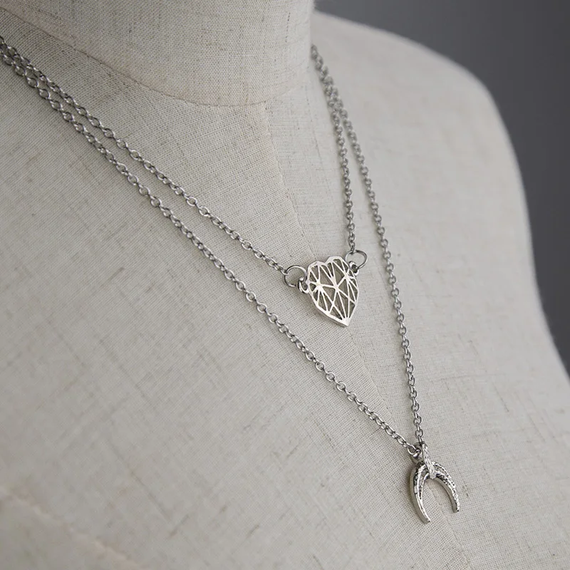 Винтажное многослойное ожерелье с сердцем и Луной для женщин богемное