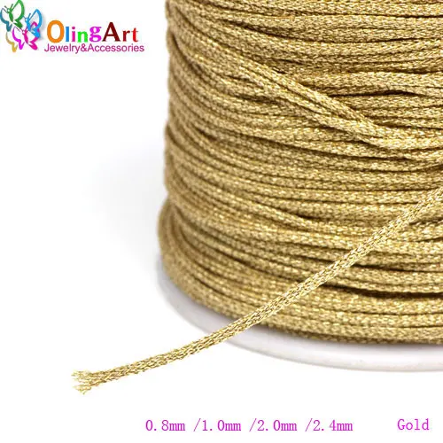 Golden OlingArt 0,8/1,0 мм/2,0 мм/2,4 мм Золотая Серебряная нить цветная линия китайский узел струна ручной работы ювелирные изделия из бисера DIY Браслеты Изготовление - Цвет: Golden