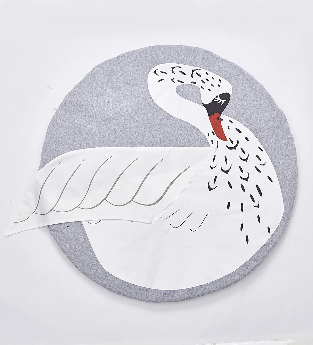 

Baby Mat White Swan Print Round For Children Diameter 90CM Animals Folding Breathable Skin-Friendly Cotton Mats Toys For Baby