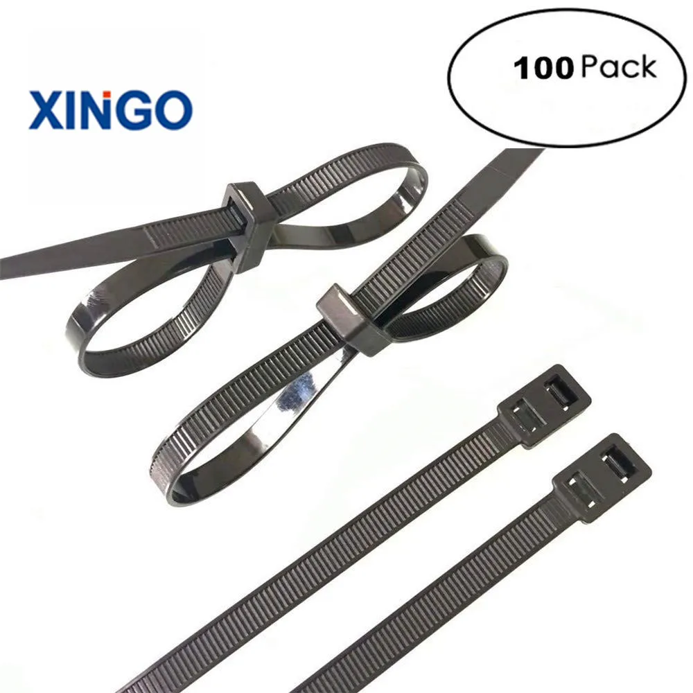

Xingo 8in Heavy Duty Zip ties Unique Double Self-Lock Black Nylon Cable Ties Fasten Loop Electrical Wire ties UV 100Pack