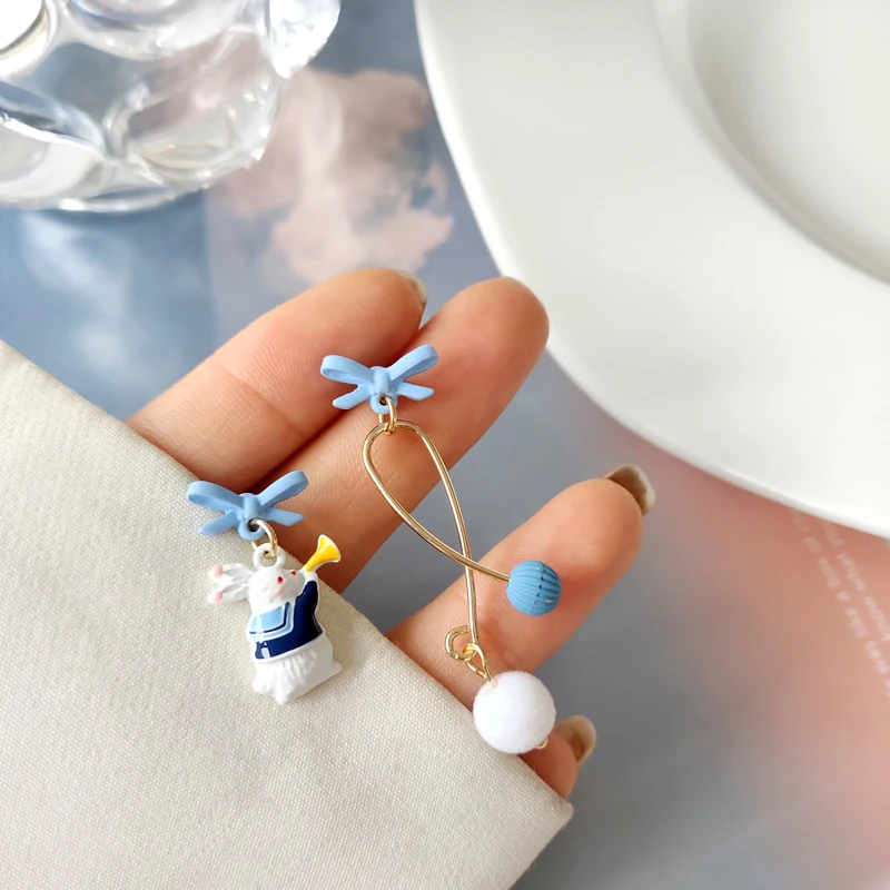 

S925 needle Women Jewelry Rabbit Earrings Cute Design Asymmetric Enamel Coating Dangle Drop Earrings For Women Party Gifts