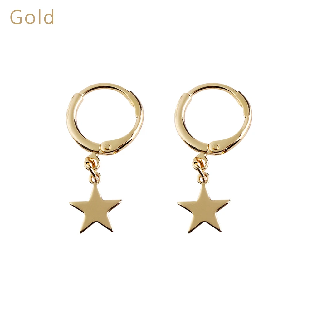 Type2-Gold 1 пара шикарных трендовых серебряных золотых сережек, простые круглые серьги-кольца ручной работы, маленькие треугольные серьги с маленькой звездой, серьги для пирсинга - Окраска металла: Type2-Gold