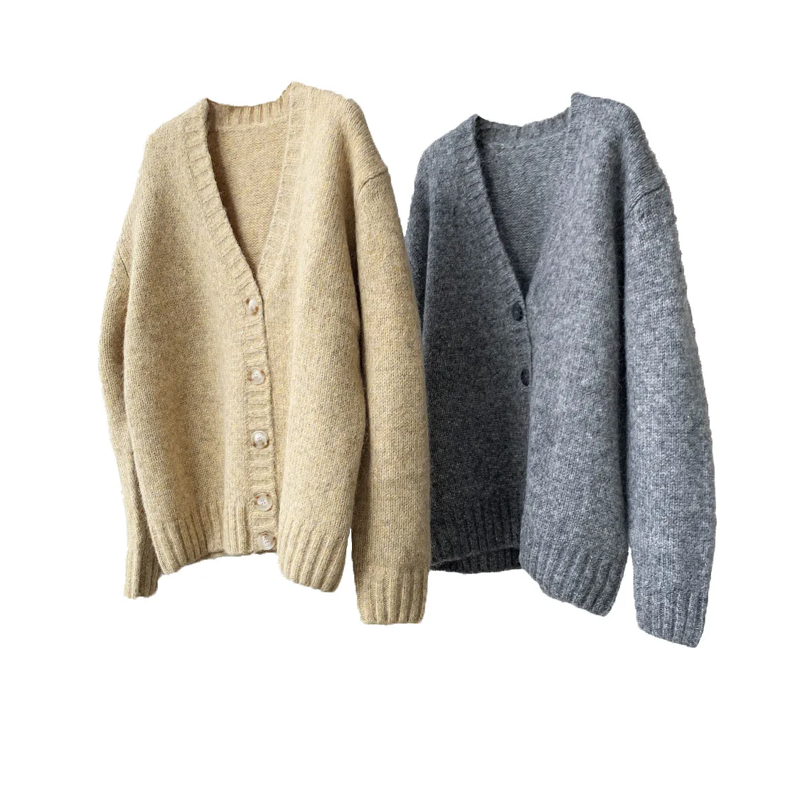

Women Sweater 2021 Autumn and Winter New Simple Wool V-neck Sweater Cardigan Thick Needle Loose Wild Knitted Jacket Women Thick