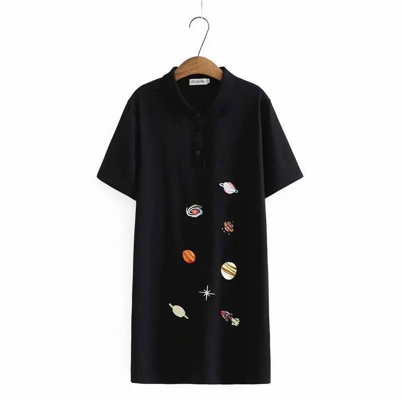 

Summer Women Dress Plus Size 2021 Fashion Casual Clothes Loose Embroidered POLO Collar Short Sleeve One-Piece Dresses XL/3XL