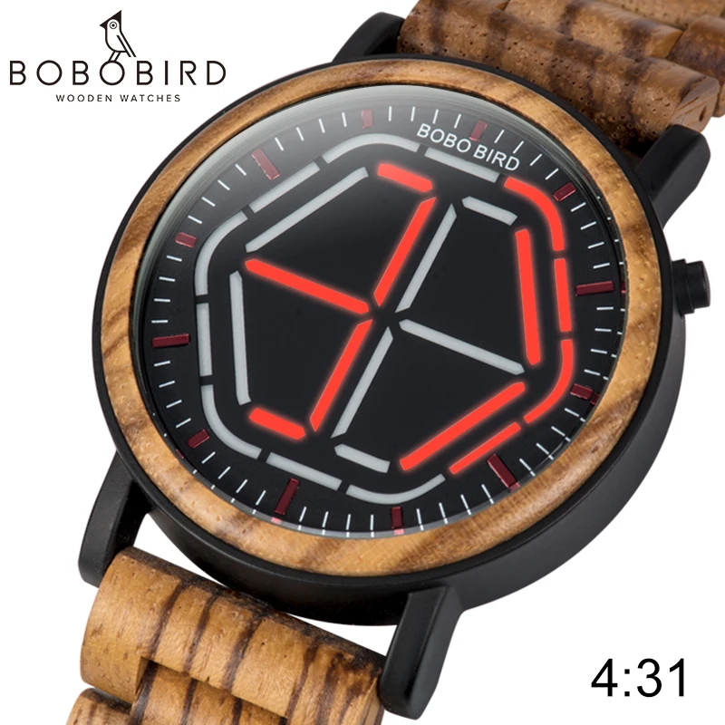 Мужские часы BOBO BIRD светодиодный деревянные мужские кварцевые цифровые наручные