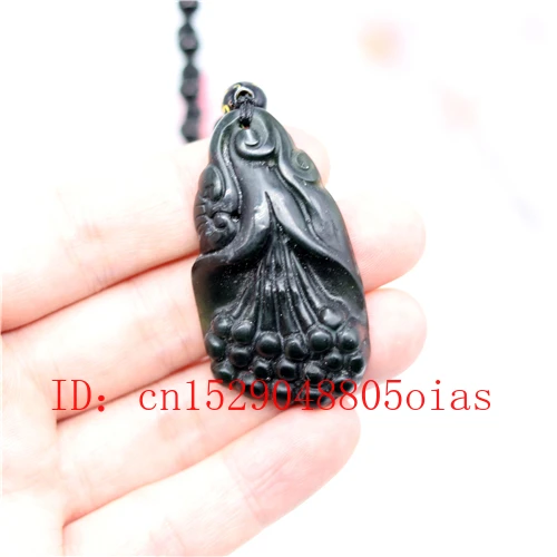 Ожерелье из натурального черного зеленого нефрита обсидиана магнолии подвеска