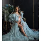 Пыльно-голубое Тюлевое платье для беременных сексуальное длинное прозрачное платье для невесты для фотосессии пышное платье из тюля с оборками для фотосъемки