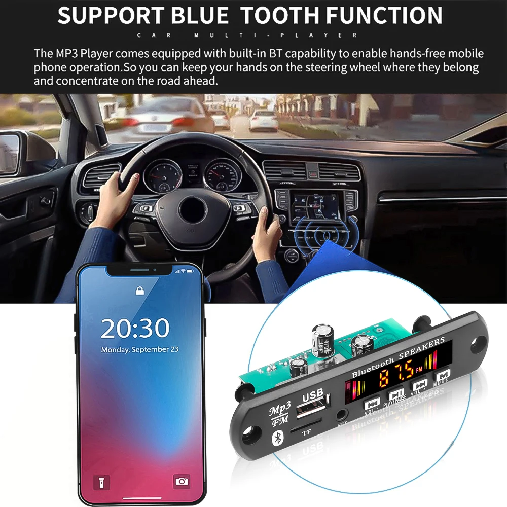 Автомобильный FM-радиомодуль стерео Bluetooth 5 0 MP3-плеер декодер плата 12 в 18 50 Вт
