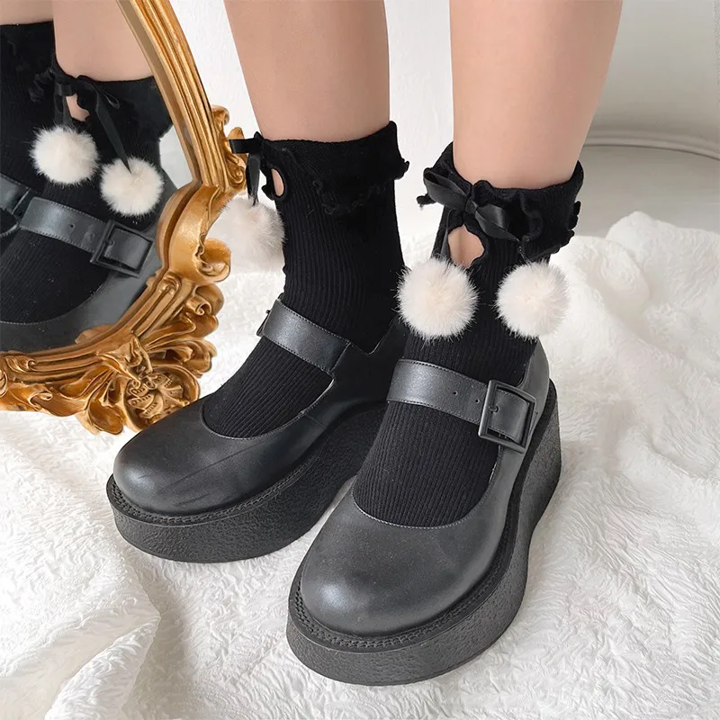 

Lapel Design Hollow Out Ball Top Bowknot Lolita Maiden Socks Cotton Socks Lovely Sweet Janpanese Girl Fashion All-match Socks