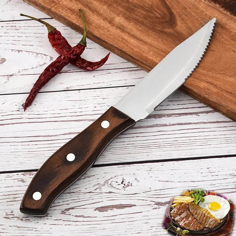 

Free Shipping Stainless Steel Steak Knife Kitchen Knives Kitchen Accessories Utensils Rose Wood Handle Cutlery Dinnerware