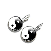 black and white yinyang taichi symbols hook earrings jewelry yin yang life tree glass cabochon hook earrings gifts for women