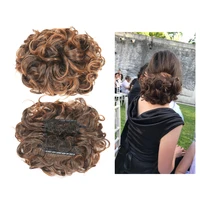 synthetic messy hair bun chignon with elastic band and clips in comb ponytail hairpieces for women messi curly scrunchie hair