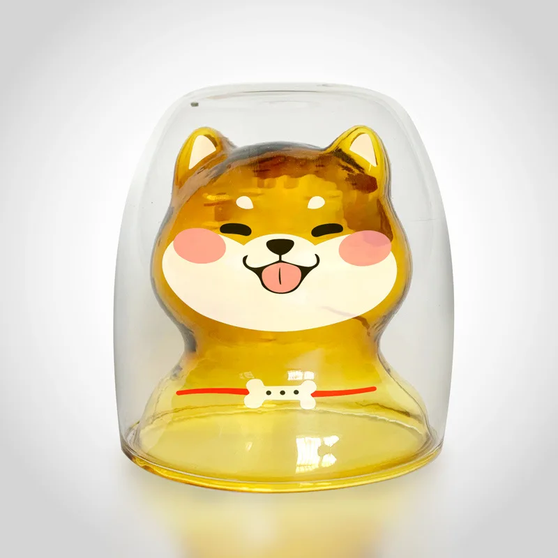 

220ML Chai Dog Cup Creative Children's Double Glass Heat Resistant Water Cups Juice Mug Milk Mugs