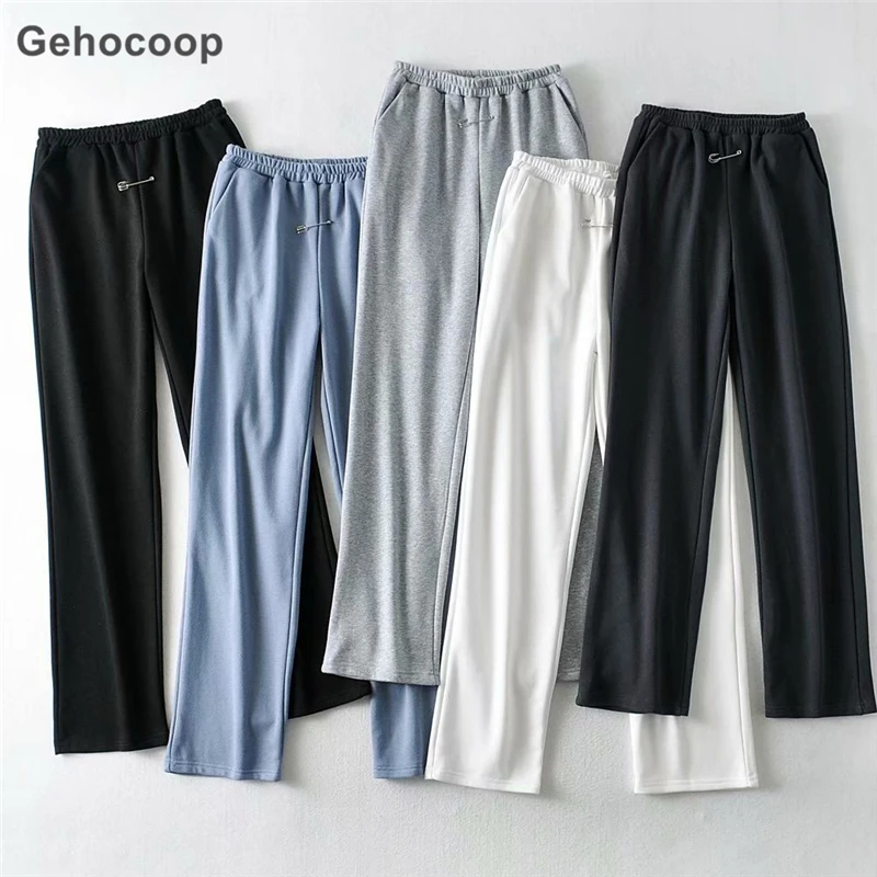 

Gehocoop Women's Solid Long Pants Autumn Winter Warm Stretch Waist Sports Woman Wide-leg Trousers Streetwear Casual Sweatpants