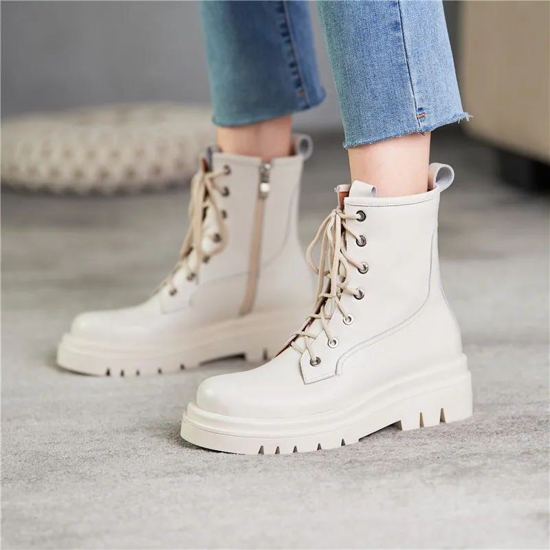 

MoonMeek 2020 New hot sale ankle boots genuine leather women boots comfortable square heels round toe ladies shoes
