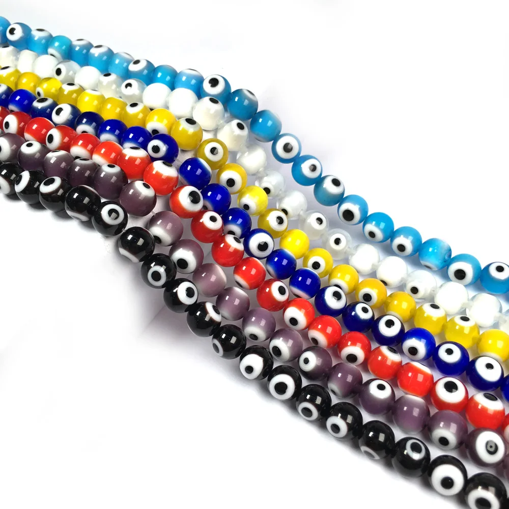 

4/6/8/10mm Multicolor Round Shape Evil Eye Beads Lampwork Glazed Glass Beads for Bracelet Necklace DIY Trending Jewelry Making