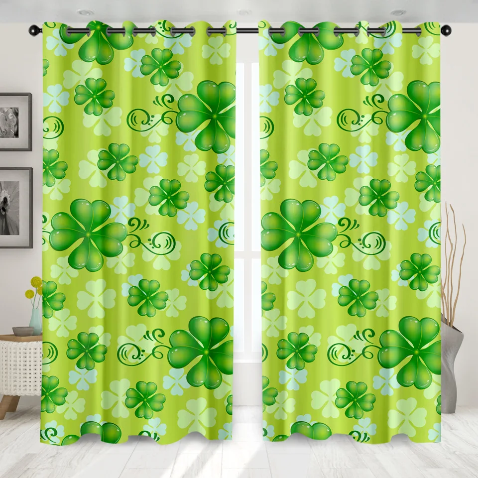 

SOFTBATF Four Leaf Clover Windows Curtains Darkening for Living Room Bedroom Decorative Kitchen Curtains Dropshipping